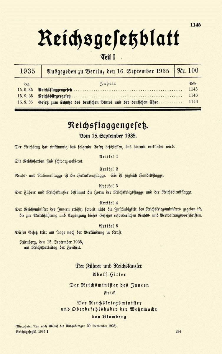 Plakat zu den Nürnberger Rassengesetzen